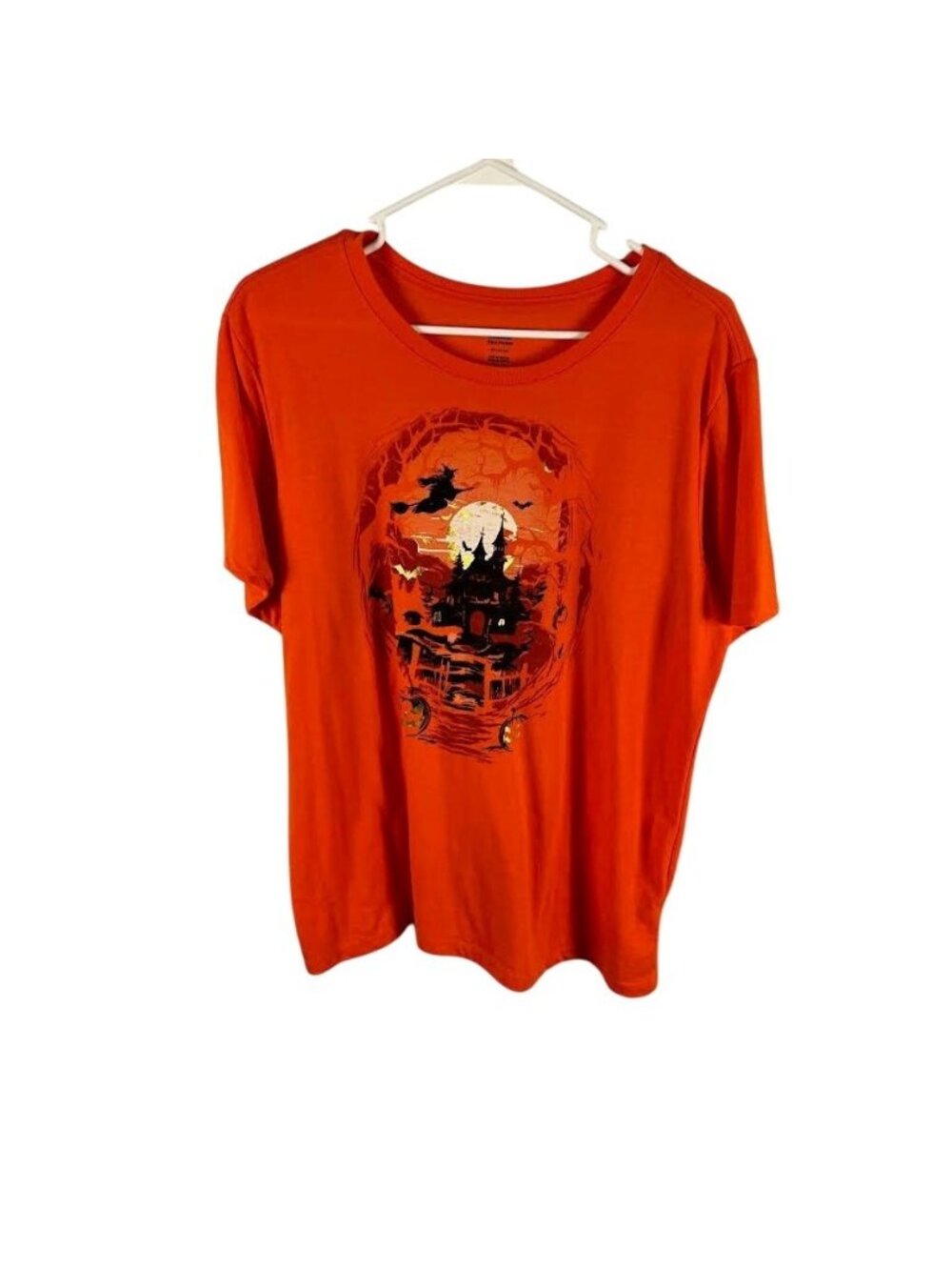 Celebrate Womens Orange Halloween Graphic T-Shirt Size XL Short Sleeve